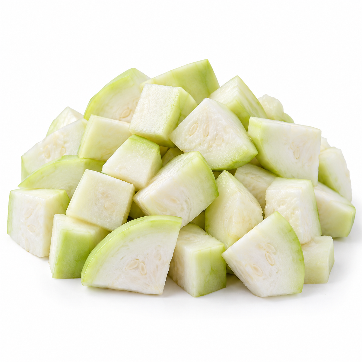ಕತ್ತರಿಸಿದ ಸೊರೆಕಾಯಿ — Fresh-cut Bottle Gourd on a white background