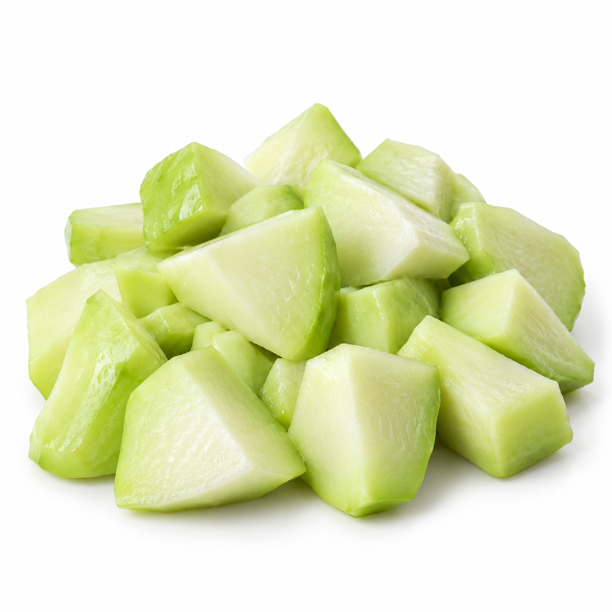 ಕತ್ತರಿಸಿದ ಸೀಮೆ ಬದನೆಕಾಯಿ — Fresh-cut Chayote on a white background