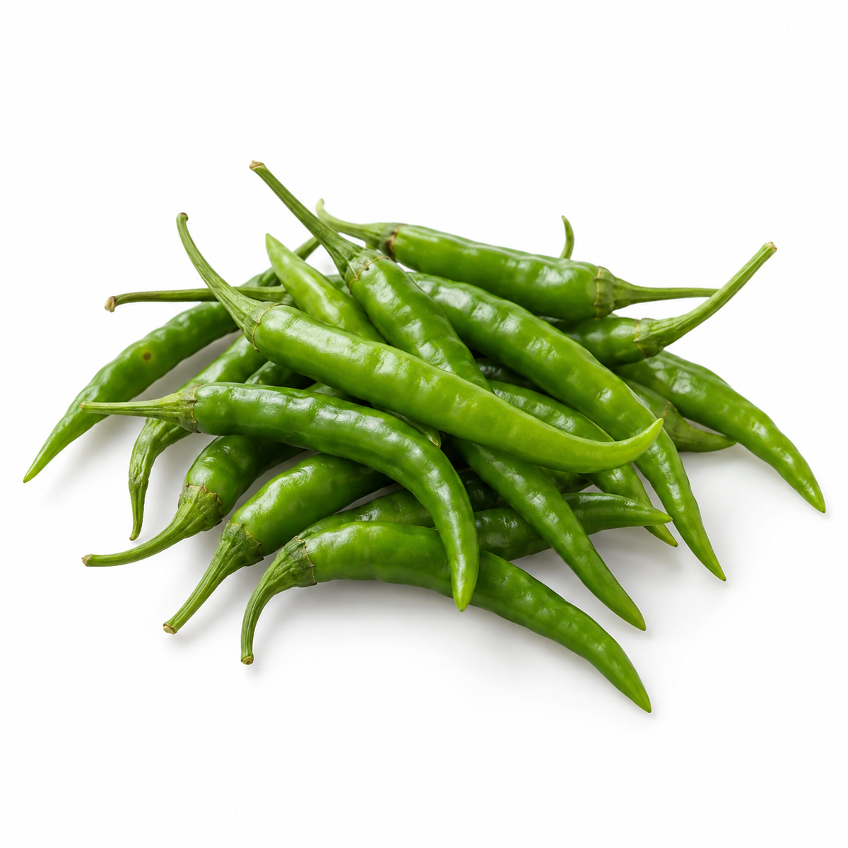 ಹಸಿಮೆಣಸಿನಕಾಯಿ — ಬಿಳಿ ಹಿನ್ನೆಲೆಯ AI ಉದಾಹರಣೆ ಚಿತ್ರ