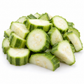 ಕತ್ತರಿಸಿದ ಹೀರೆಕಾಯಿ — Fresh-cut Ridge Gourd on a white background